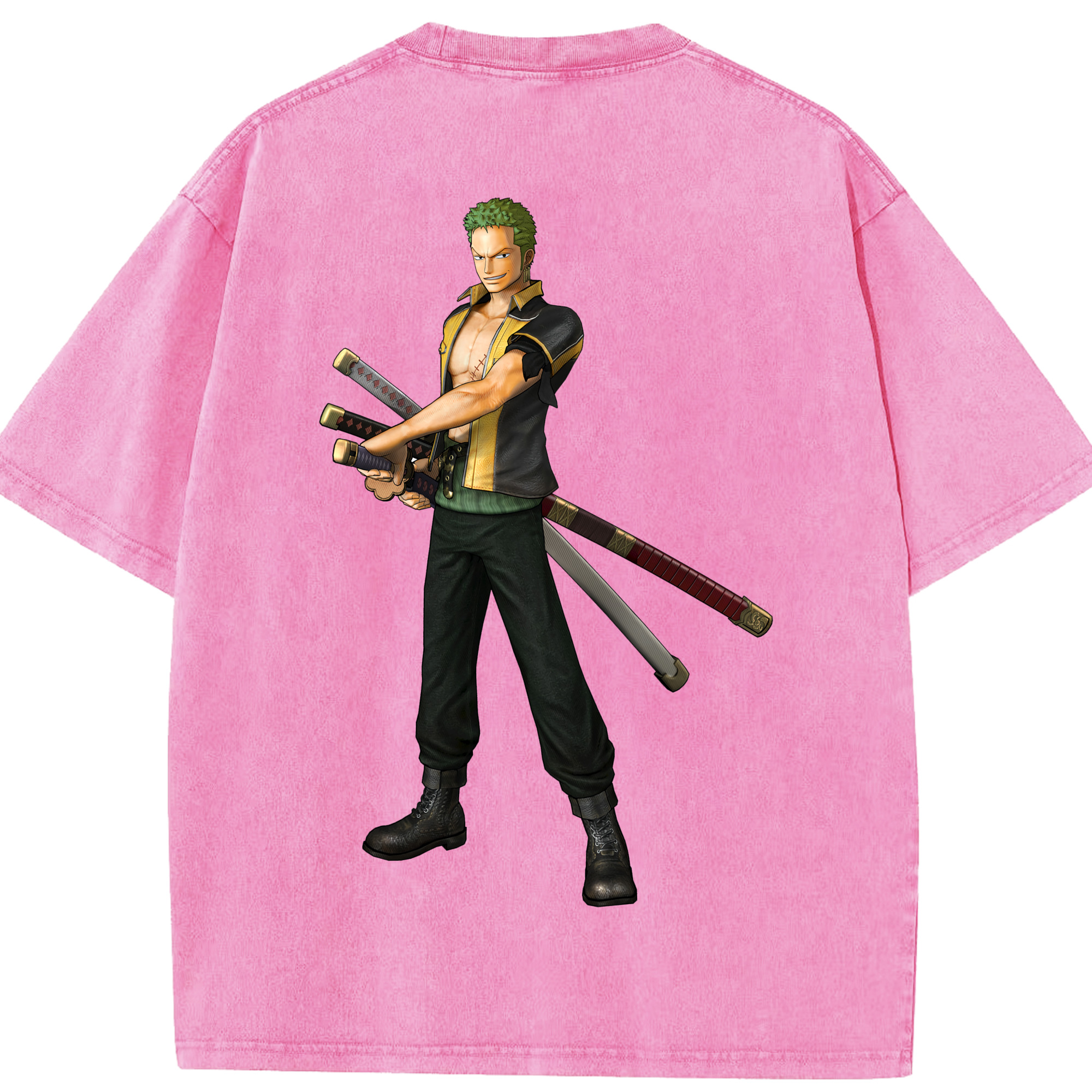 ワンピース ロロノア・ゾロ ONE PIECE Roronoa Zoro 綿100% ヴィンテージ風 半袖Tシャツ（背面プリント）